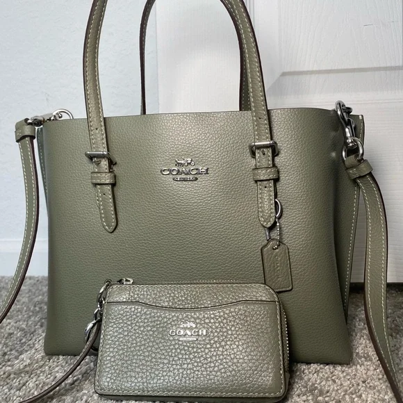 Coach Sage Green Leather Tote and Wristlet Set - Picture 1 of 10